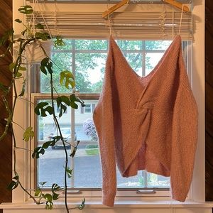 Fuzzy off shoulder pink sweater - size XL